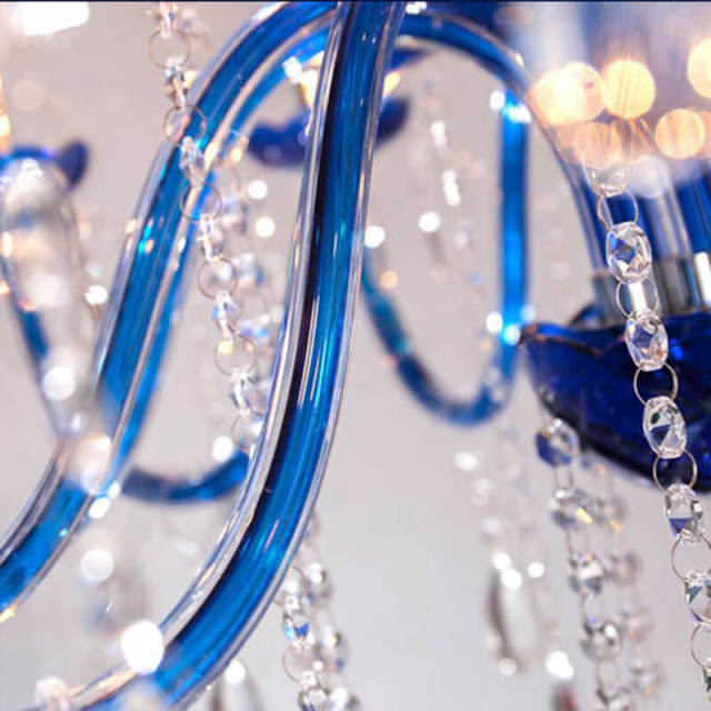 OOVOV Blue Chandelier-6 Lights Crystal Chandelier Lighting with Blue Fabric Lamp Shade for Living Room Bedroom