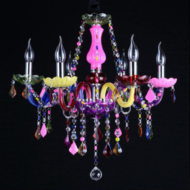 OOVOV Chandeliers with Color Crystal Chandelier 6 Lights Glass Pendant Lights for Girls Room Living Room Bedroom