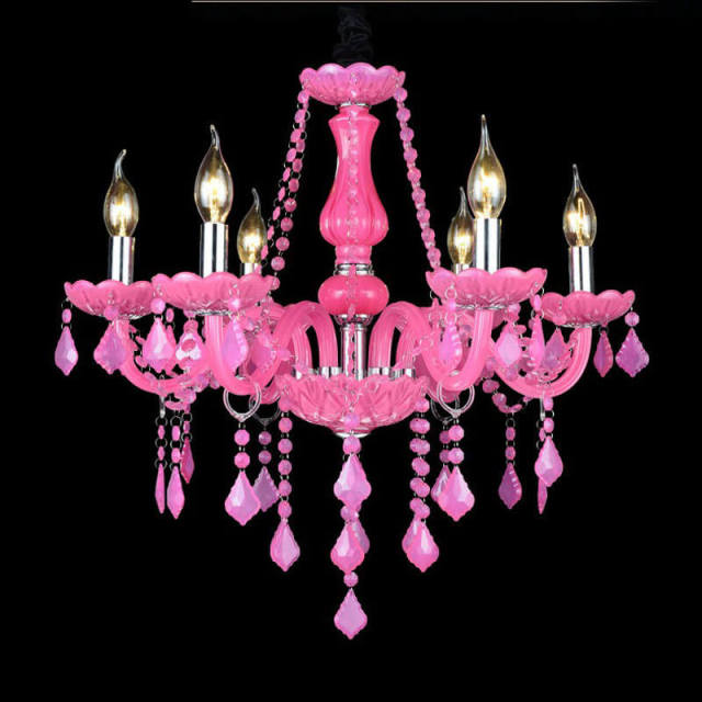 OOVOV Chandeliers with Color Crystal Chandelier 6 Lights Glass Pendant Lights for Girls Room Living Room Bedroom