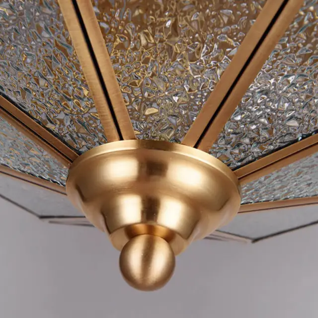 OOVOV 11 Inch Copper Ceiling Light Fixture 2 E27 Base Flush Mount Light With Diamond Pattern Glass Lampshade Balcony Bedroom Kitchen Indoor Lighting