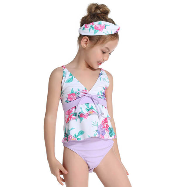 OOVOV Two Pieces Swimsuit Girls Floral Printing Ruffle Bikini Set Tankini Bathing Suits