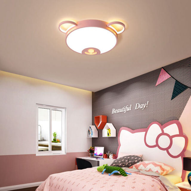 OOVOV LED Ceiling Lights Cartoon Bear Shape Flush Mount Ceiling Light Fixture For Childrens Room Baby Room Bedroom Pink Lighting