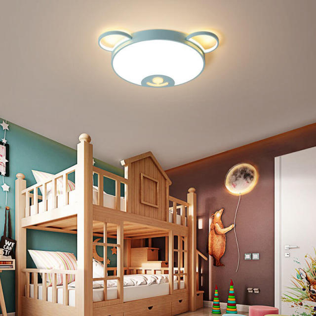 OOVOV LED Ceiling Lights Cartoon Bear Shape Flush Mount Ceiling Light Fixture For Childrens Room Baby Room Bedroom Pink Lighting