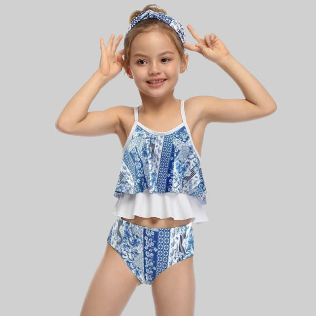 OOVOV Girls Printing Bathing Suits Ruffle Flounce Two Piece Swimsuits Baby Girl High Waist Swimwear