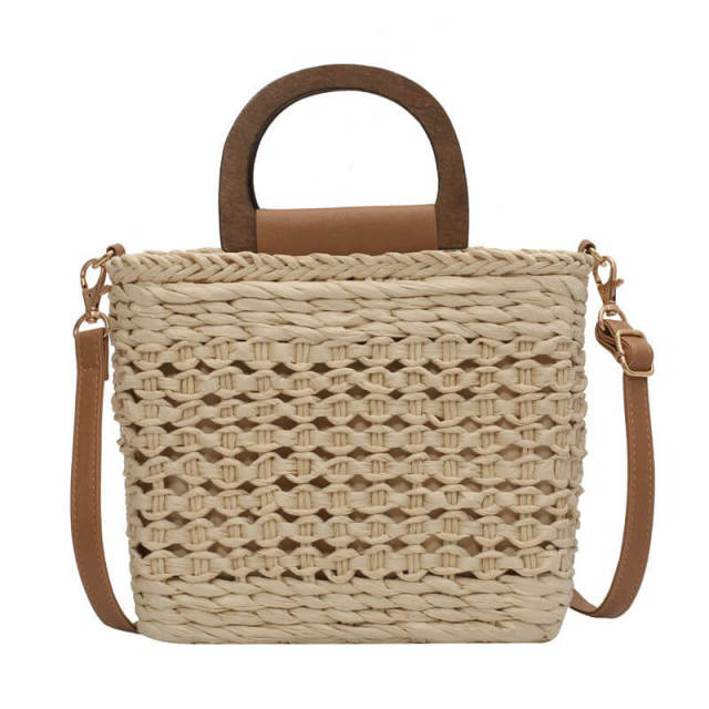 OOVOV Straw Handbags For Women Handwoven Square Rattan Bags Natural Chic Summer Beach Tote Woven Handle Shoulder Bag