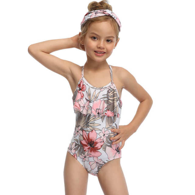 OOVOV Girls One Pieces Swimsuit Cute Printing Ruffle Swimwear Bathing Suits 2-15 Years