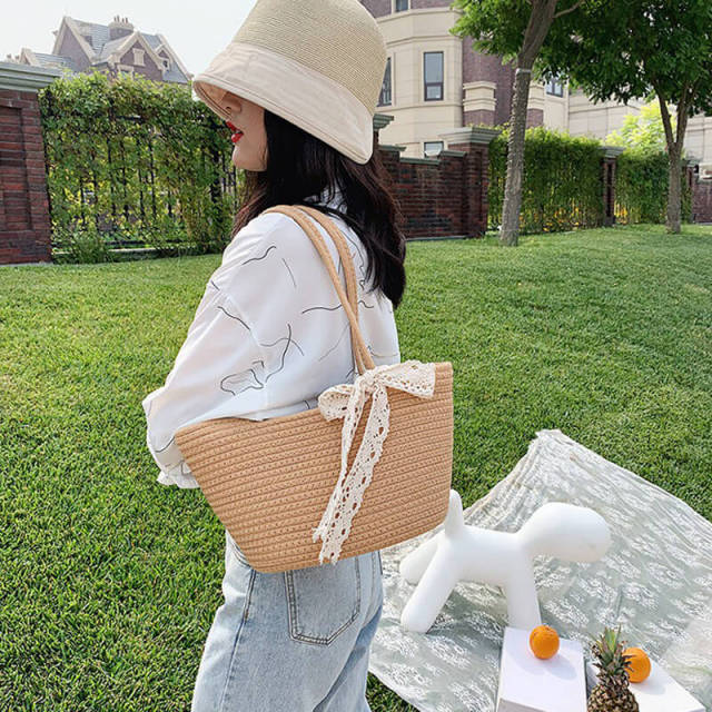 OOVOV Women Straw Bags,Summer Beach Large Tote Bag Handmade Woven Shoulder Handbag