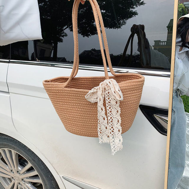 OOVOV Women Straw Bags,Summer Beach Large Tote Bag Handmade Woven Shoulder Handbag