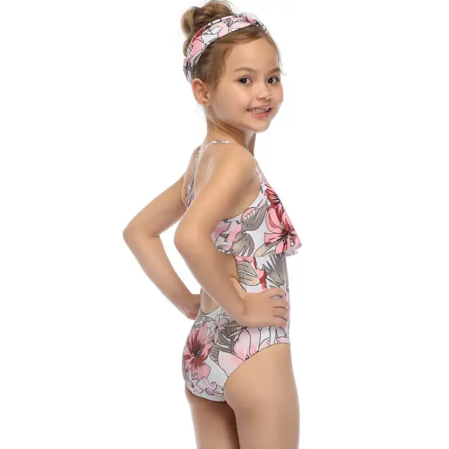 OOVOV Girls One Pieces Swimsuit Cute Printing Ruffle Swimwear Bathing Suits 2-15 Years