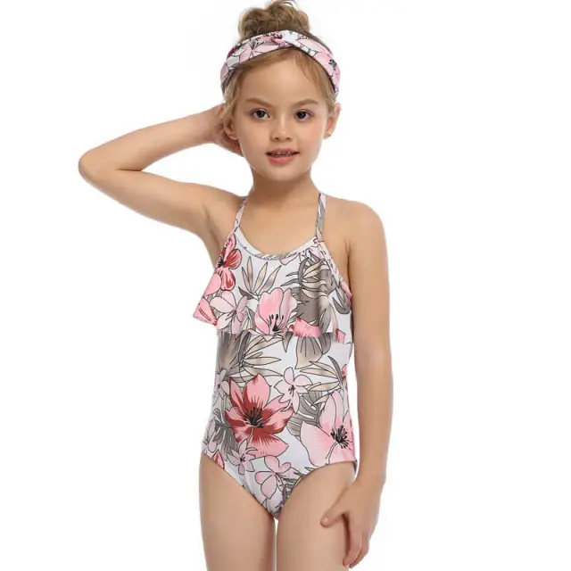 OOVOV Girls One Pieces Swimsuit Cute Printing Ruffle Swimwear Bathing Suits 2-15 Years