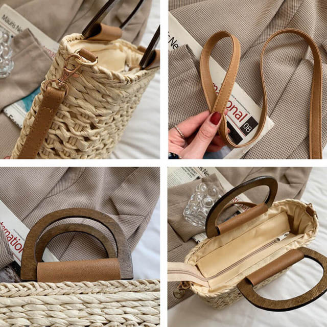 OOVOV Straw Handbags For Women Handwoven Square Rattan Bags Natural Chic Summer Beach Tote Woven Handle Shoulder Bag