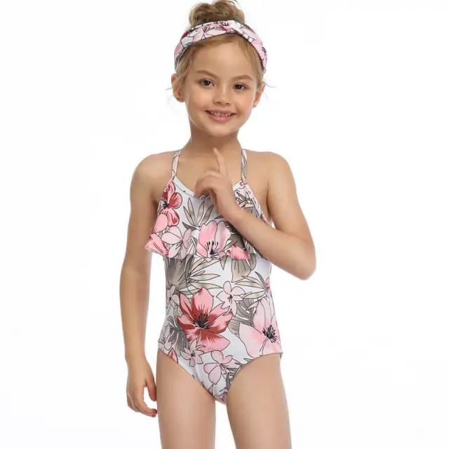 OOVOV Girls One Pieces Swimsuit Cute Printing Ruffle Swimwear Bathing Suits 2-15 Years