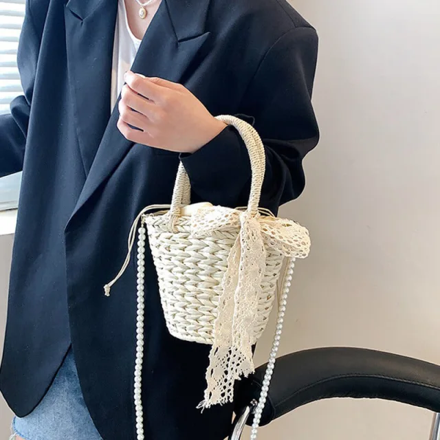 Women Straw Crossbody Bag Summer Rattan Shoulder Bag Handbag