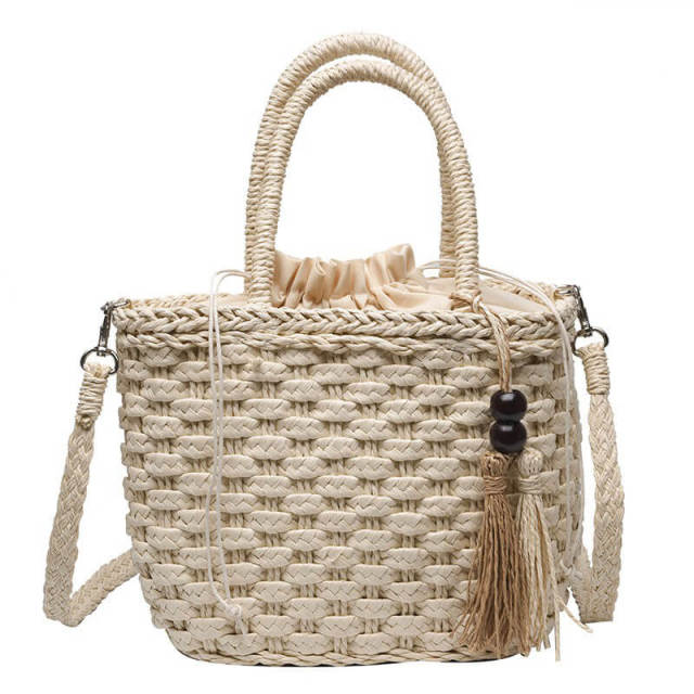 OOVOV Retro Straw Handbag For Women Summer Beach Bag Handmade Woven Shoulder Bag Tassel Picnic Bag