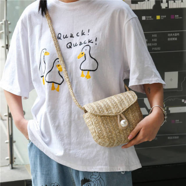 OOVOV Straw Shoulder Bag, Straw Clutch Women Handmade Straw Crossbody Bag Summer Beach Shell Bag