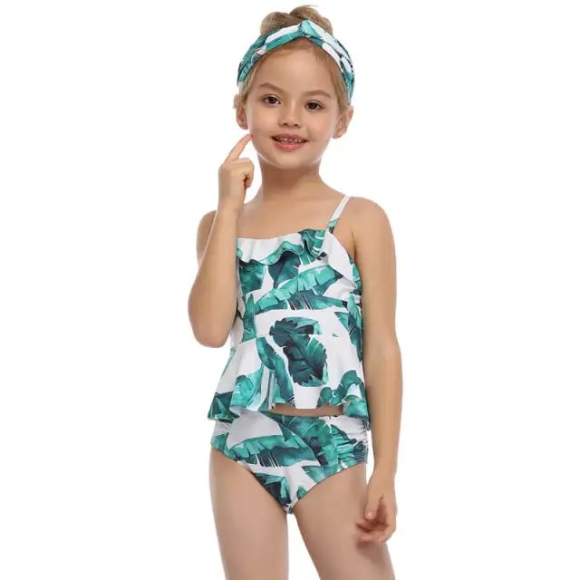 OOVOV Girls Swimsuits,Cute Children Ruffle Sling Two Piece Summer Beach Swimwear Bathing Suits