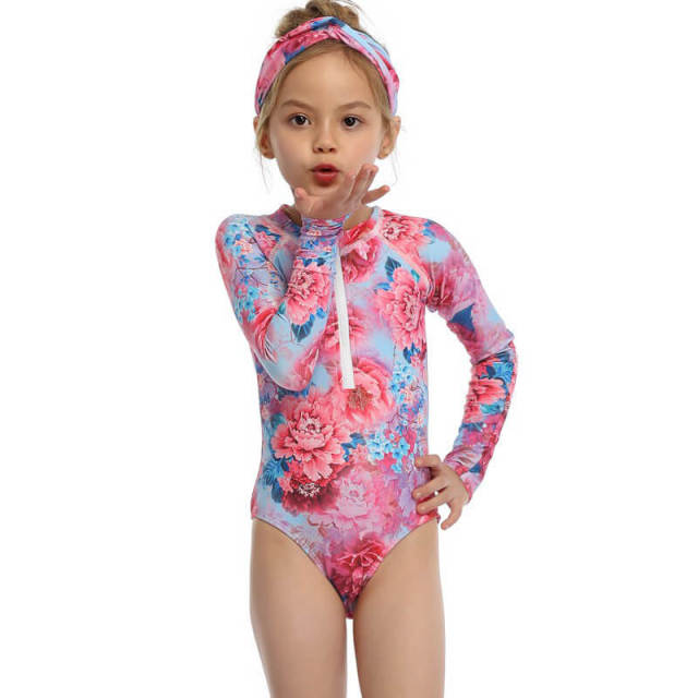 OOVOV Long Sleeve One-piece Children's Swimsuit Printed Cute Sunscreen Bikini Kids Zipper Bathing Suits