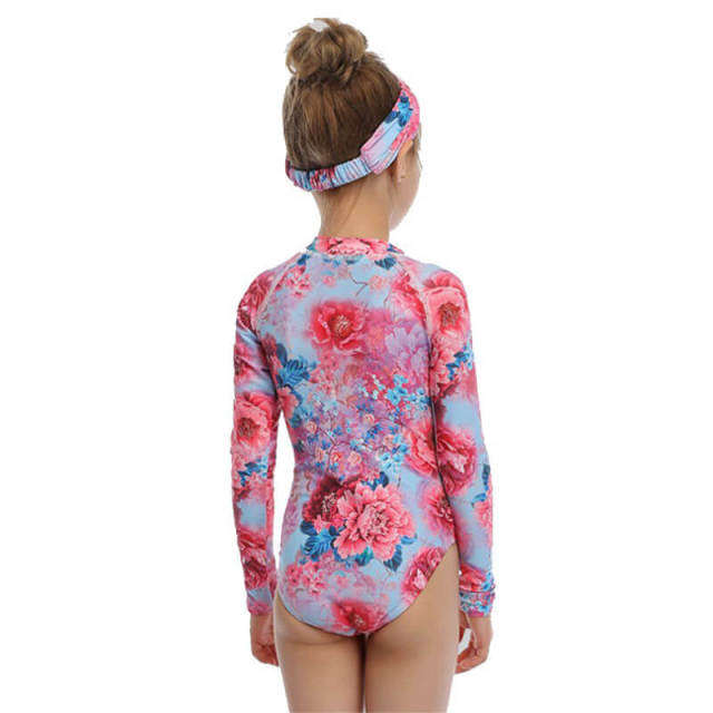 OOVOV Long Sleeve One-piece Children's Swimsuit Printed Cute Sunscreen Bikini Kids Zipper Bathing Suits