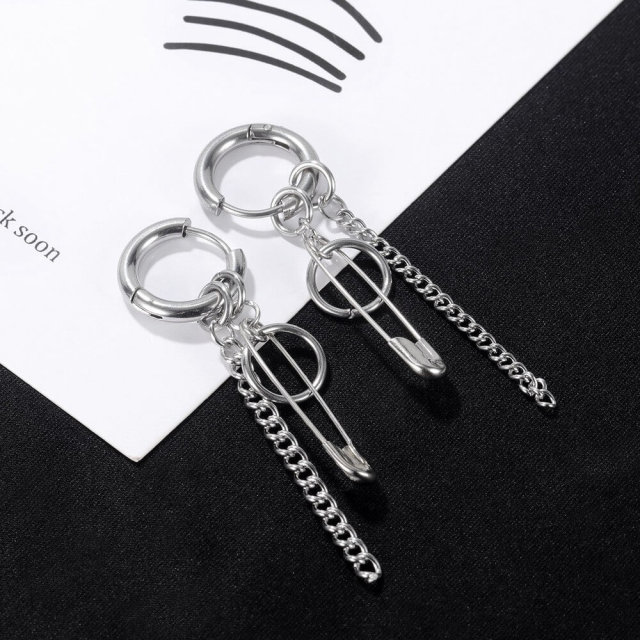 OOVOV Hoop Dangle Earrings for Men Women Stainless Steel Stud Earrings Pin Chain Earrings Star Earring