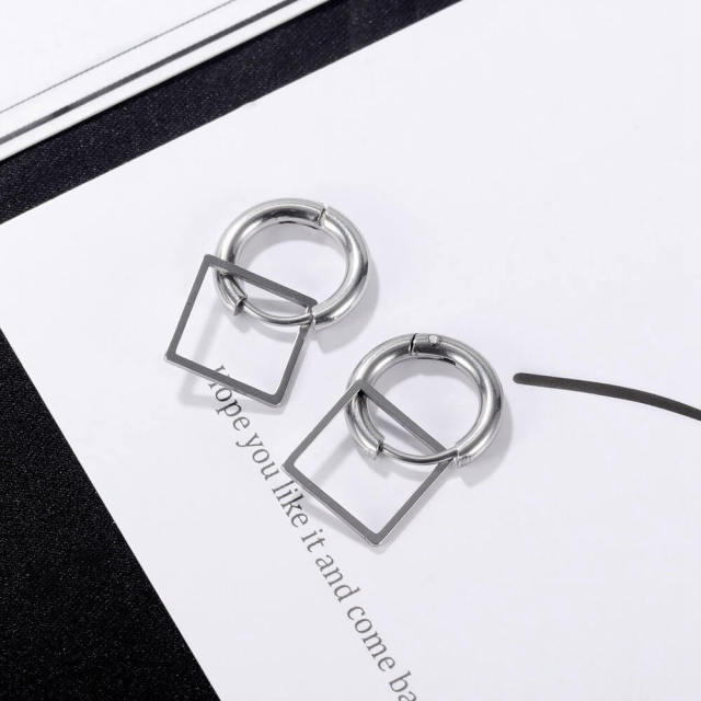 OOVOV Men's Titanium Steel Earrings Creative Women Geometric Oval Earrings Circle Stainless Steel Earrings