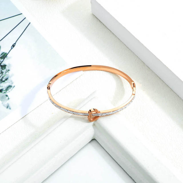 OOVOV Valentine Day Gift Rhinestone Bracelet Bangle Clear Crystal Bracelet Bangle Lightweight Rose Gold Plated Bracelet