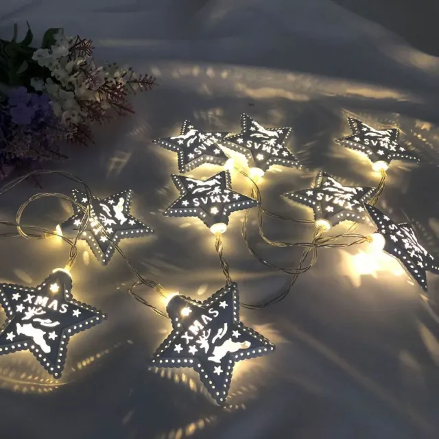 OOVOV Star String Lights Metal Christmas Star Light String for Christmas Tree Holiday Courtyard Party LED Decoration Lights