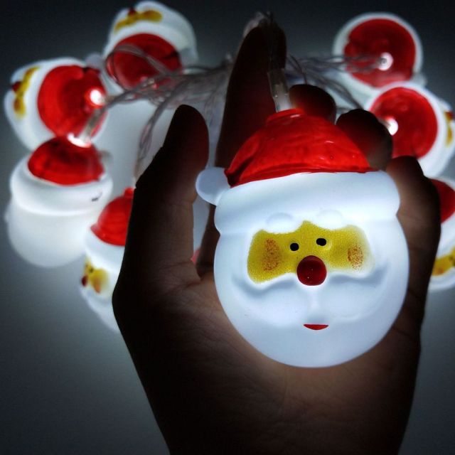 OOVOV 10-Light Santa Head Light Set Battery Operated Christmas Lights Santa Claus Novelty Fairy Lights for Christmas Holidays Party