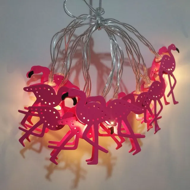 OOVOV Pink Flamingo Lights Outdoor LED String Lights 1.6m Set of 10 Battery Operated Flamingo Fairy Lights Tropical Themed String Light for Wedding Ga