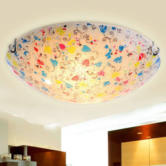 OOVOV 30CM Mosaic Ceiling Lamp LED Ceiling Light With Floral Glass Lamp Shade for Children Bedroom Balcony Kitchen Bathroom