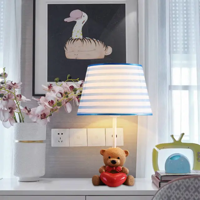 OOVOV Cartoon Cloth Bear Baby Room Desk Lamp Child Room Desk Light Bedroom Bedsides Table Lamp