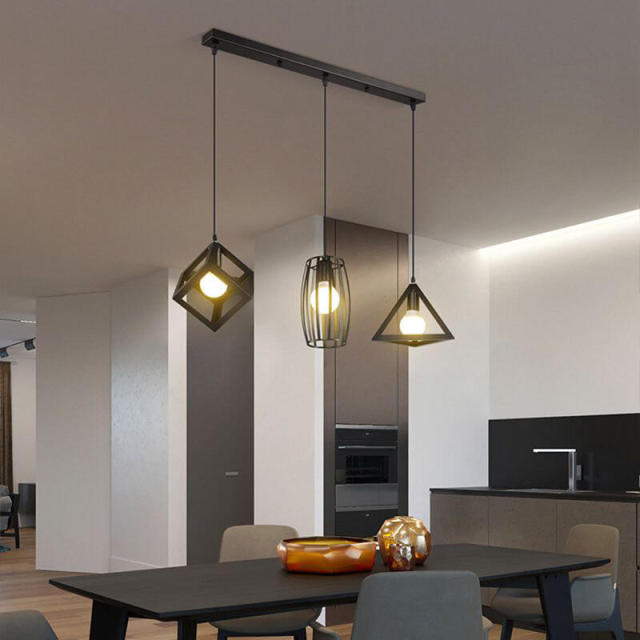 OOVOV Black Iron Restaurant Pendant Lights 3 Lights Simple Pendant Lighting Fixture for Dining Room Meals Room Kitchen