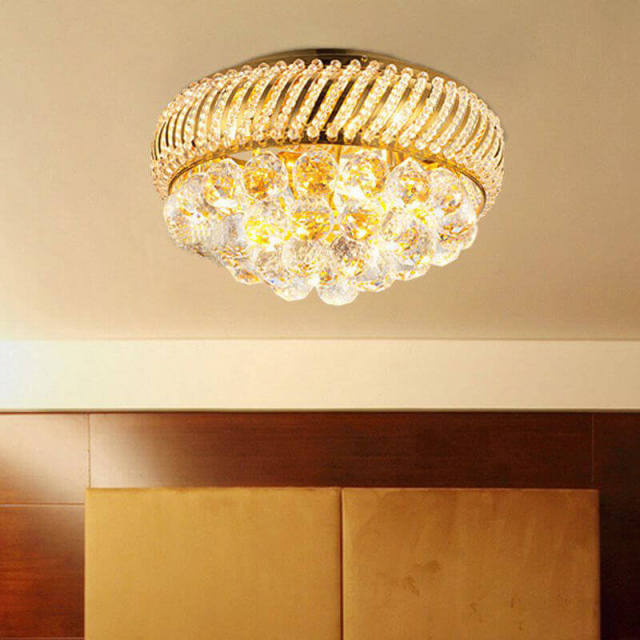 OOVOV Gold Crystal Ceiling Light 35cm/45cm Round Flush Mount Chandelier for Bedroom Study Room Kitchen Balcony Ceiling Lights…