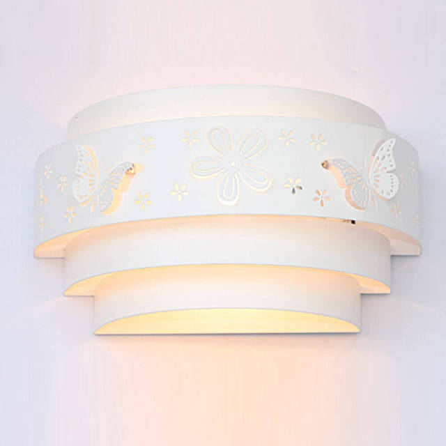 OOVOV Hollow Out Wall Sconces 1 Light Wall Light Iron Butterfly Shade Decoration E27 Bulb Base Painting Finish White Color