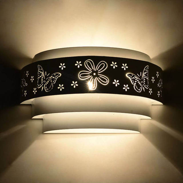 OOVOV Hollow Out Wall Sconces 1 Light Wall Light Iron Butterfly Shade Decoration E27 Bulb Base Painting Finish White Color