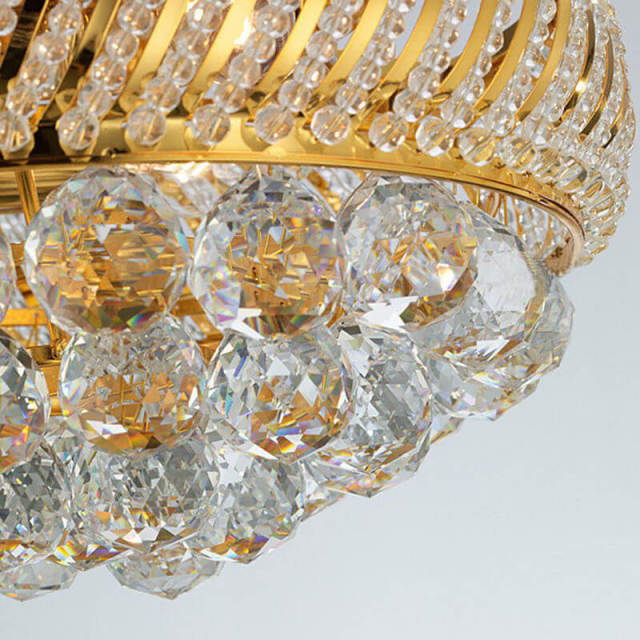 OOVOV Gold Crystal Ceiling Light 35cm/45cm Round Flush Mount Chandelier for Bedroom Study Room Kitchen Balcony Ceiling Lights…