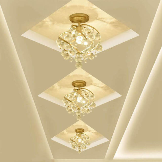 OOVOV Balcony Gold Crystal Ceiling Lights Fashion 11&quot; Hallway Entrance Lights Bedroom Cloakroom Ceiling Lamp