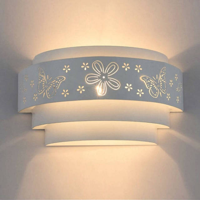 OOVOV Hollow Out Wall Sconces 1 Light Wall Light Iron Butterfly Shade Decoration E27 Bulb Base Painting Finish White Color