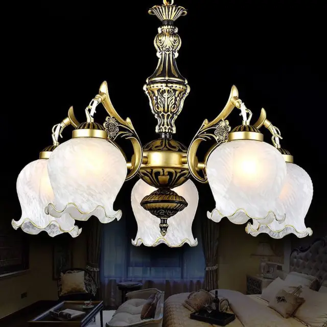 OOVOV Retro Iron Chandeliers European Ceiling Pendant Light Fixture With Glass Lampshade for Living Room Dining Room Bedroom