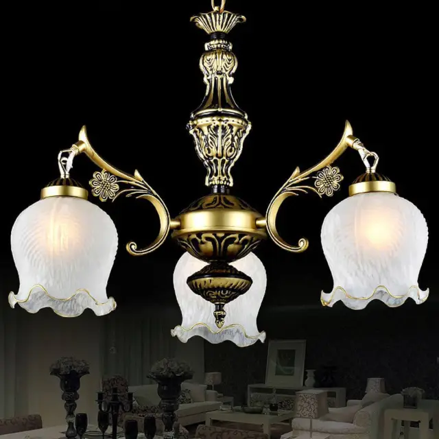 OOVOV Retro Iron Chandeliers European Ceiling Pendant Light Fixture With Glass Lampshade for Living Room Dining Room Bedroom