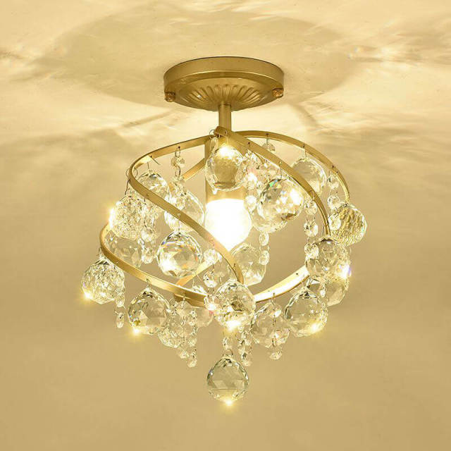 OOVOV Balcony Gold Crystal Ceiling Lights Fashion 11&quot; Hallway Entrance Lights Bedroom Cloakroom Ceiling Lamp