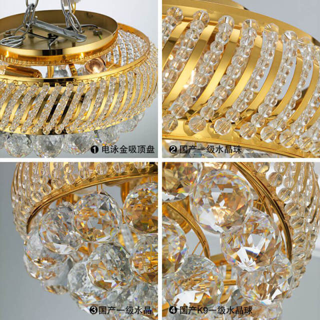 OOVOV Gold Crystal Ceiling Light 35cm/45cm Round Flush Mount Chandelier for Bedroom Study Room Kitchen Balcony Ceiling Lights…