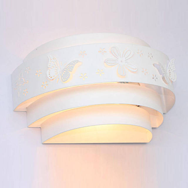 OOVOV Hollow Out Wall Sconces 1 Light Wall Light Iron Butterfly Shade Decoration E27 Bulb Base Painting Finish White Color