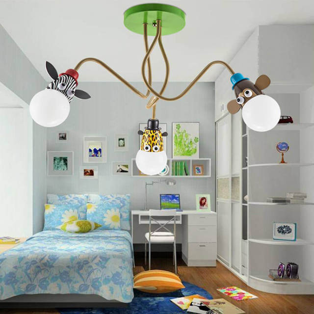 OOVOV Cartoon Animal Boy Girl Room Ceiling Fixtures Kids Bedroom Baby Room Ceiling Light Monkey Tiger Zebra Giraffe