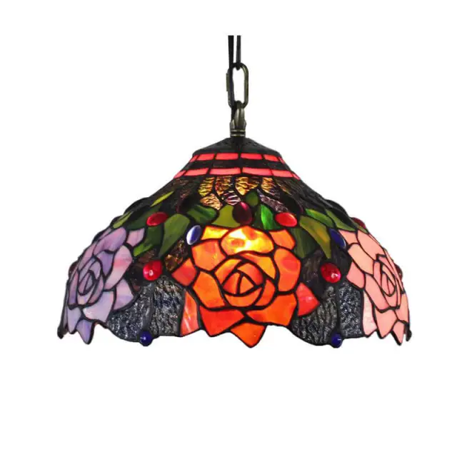 Tiffany Flower Pendant Lighting Antique Ceiling Pendant Light with Stained Glass Lamp Shade