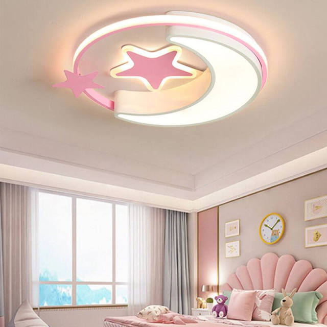 OOVOV Star Moon Ceiling Lamp Cartoon Ceiling Lights Fixture with LED Light Sources for Kids Room Baby Room Bedroom