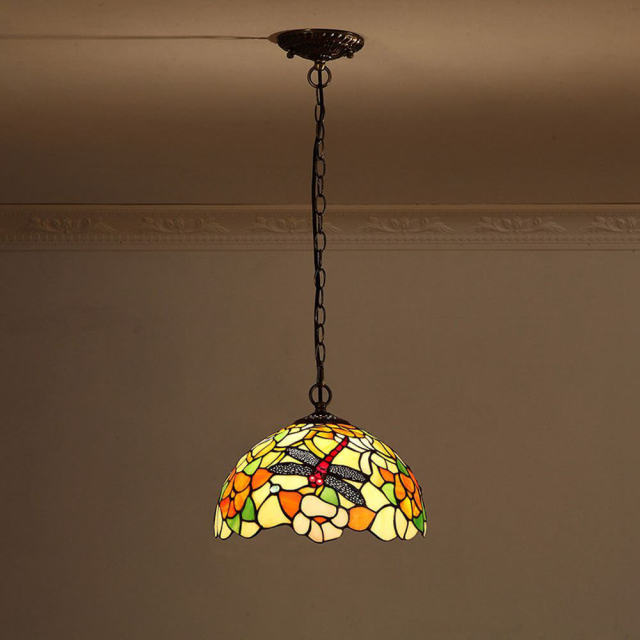 Tiffany Style Dragonfly Pendant Lighting 12&quot; Stained Glass Pendant Lamp for Kitchen Island