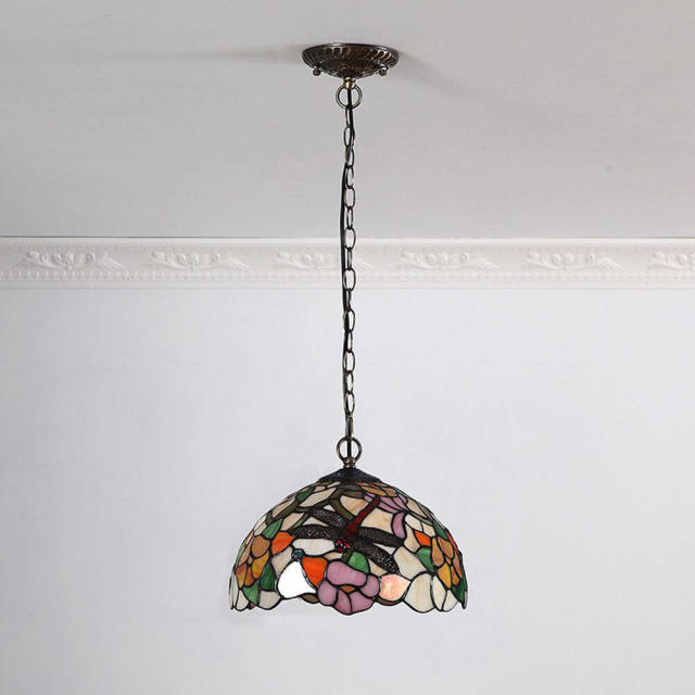 Tiffany Style Dragonfly Pendant Lighting 12&quot; Stained Glass Pendant Lamp for Kitchen Island