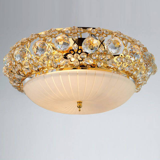 OOVOV Round Crystal Ceiling Light Gold Flush Mount Ceiling Lamp for Living room Bedroom Study Room Kitchen Balcony