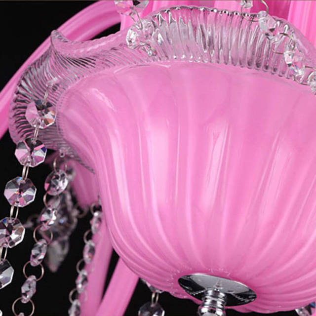 Pink Crystal Chandelier Princess Pendant Lighting With Feather Lampshade