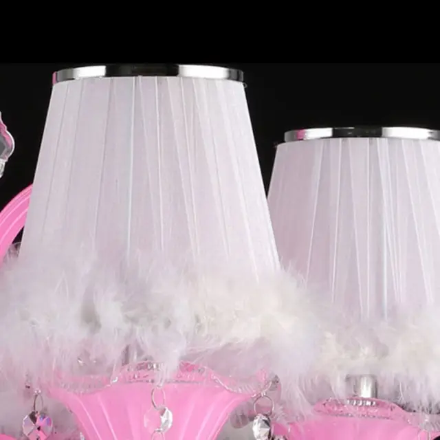Pink Crystal Chandelier Princess Pendant Lighting With Feather Lampshade